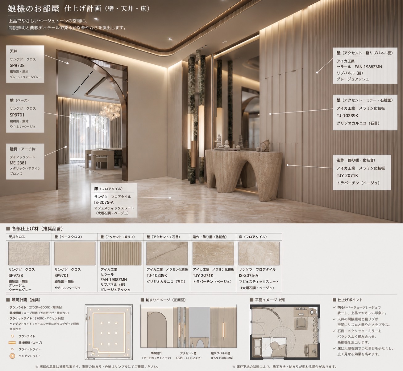 明るいベージュを基調とした子供部屋CG仕上げ計画